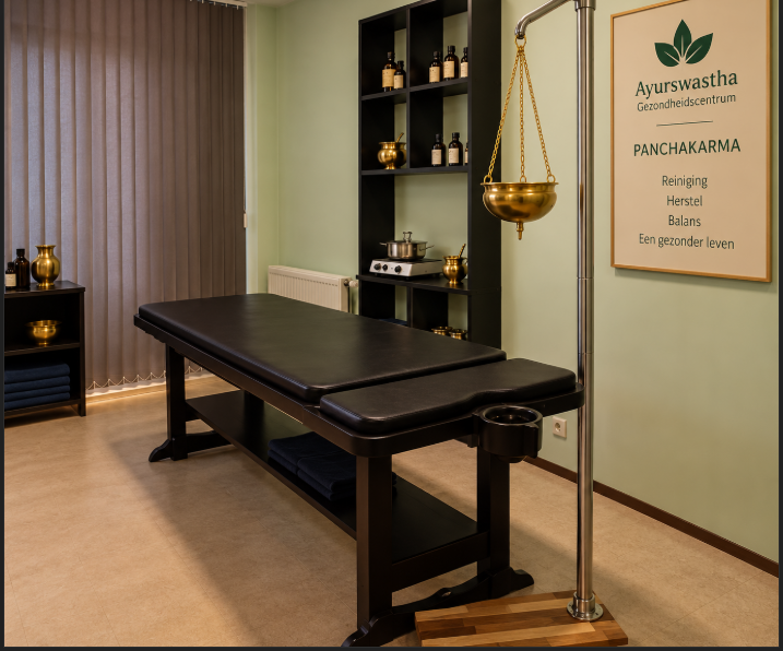 Panchakarma-behandelruimte met traditionele materialen