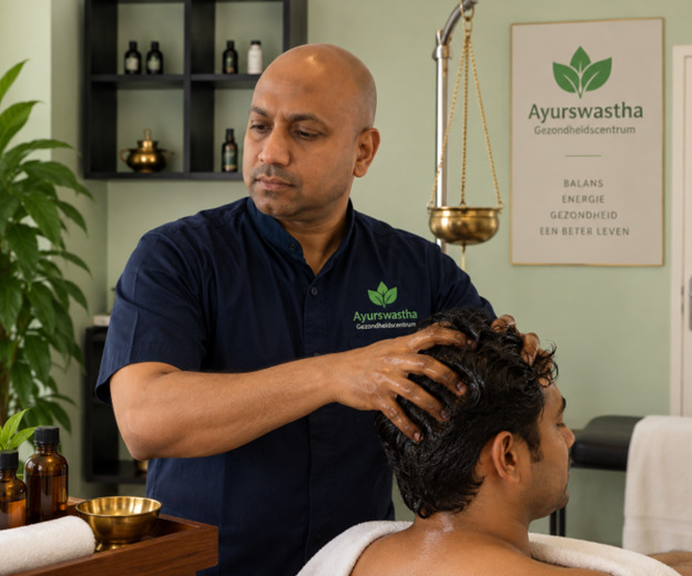 Ayurvedische hoofd- en hoofdhuidmassage met warme olie